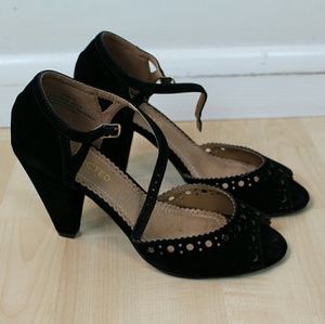 Restricted Black Flocked Heels